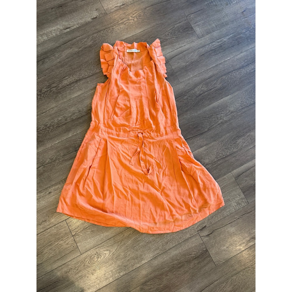 See‎ By Chloe Coral Orange 100% Silk Ruffle Shoulder Mini Dress Size 8 LV96300